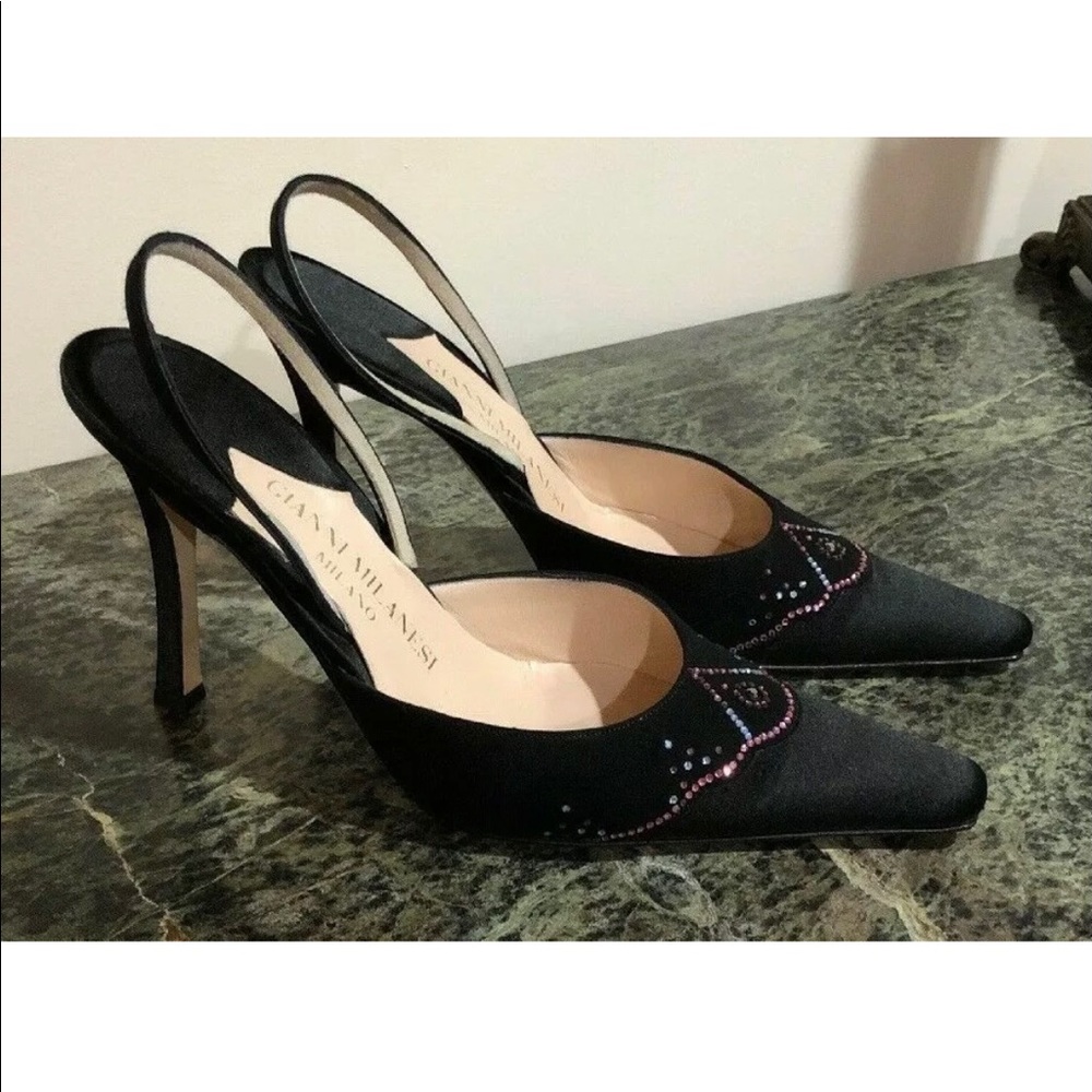 Gianni Milanesi Black Satin shoes Crystals Sz 37.5